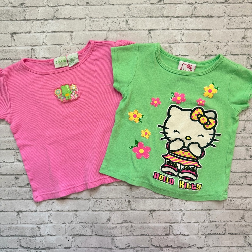 Toddler Y2K Hello Kitty Pink and Pink Frog Short Sleeve Tees
